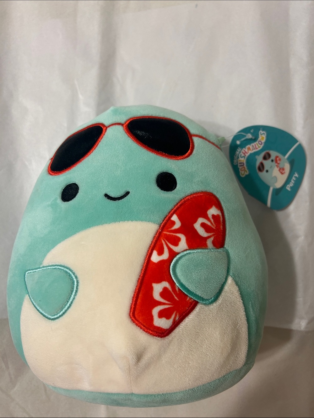 Squishmallows Perry Plush - Aqua with Red Accent